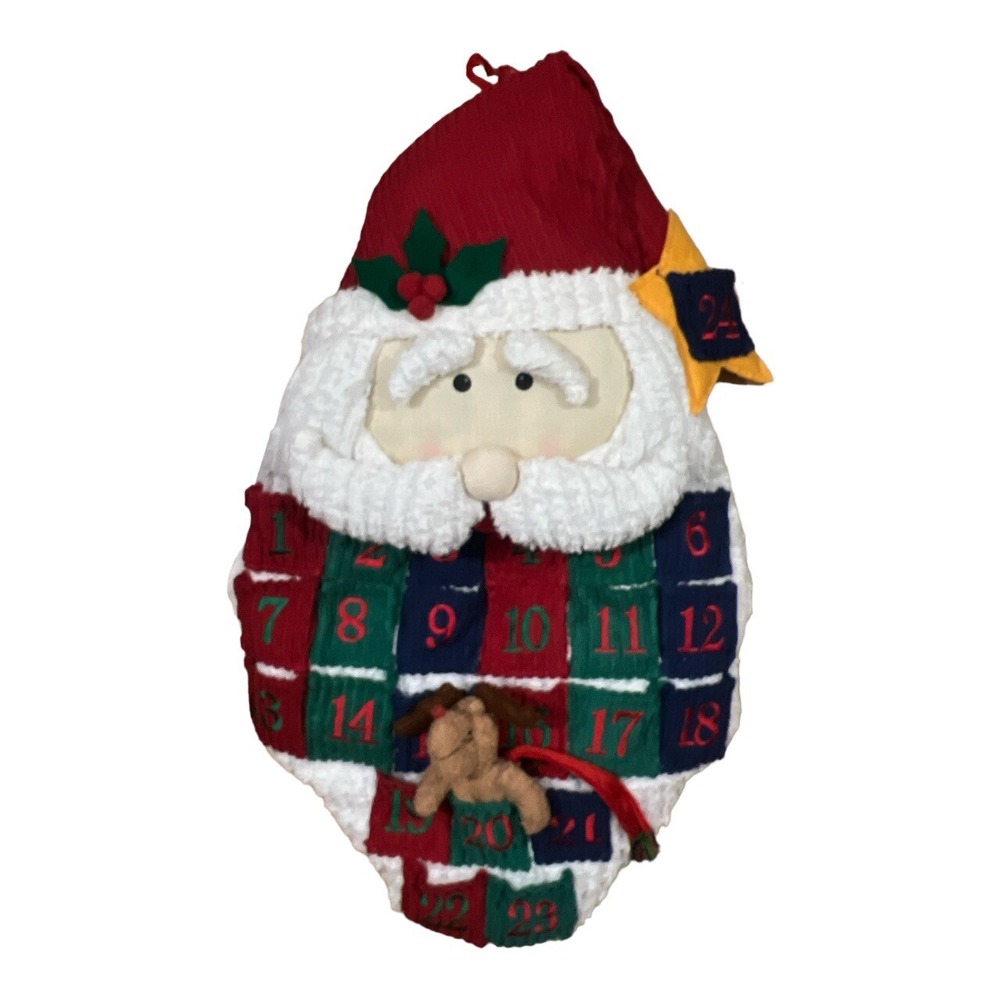 Christmas Advent Countdown Calendar Hanging Santa Plush Pocket Style 20 Inch